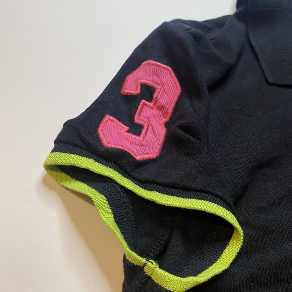 U.S Polo Assn Womens Short Sleeve Polo Shirt Size M Black/Neon/Pink Logo - Picture 4 of 7